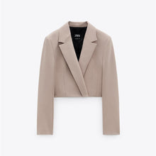 画像をギャラリービューアに読み込む, ZARA ザラクロップド丈ブレザーポリエステルサンドブラウンレディース2010707