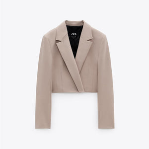 ZARA ザラクロップド丈ブレザーポリエステルサンドブラウンレディース2010707
