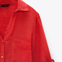 画像をギャラリービューアに読み込む, ZARA ザラベーシックリネンシャツリネンレッドレディース2230503