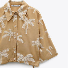 画像をギャラリービューアに読み込む, ZARA ザラエンブロイダリー リネンブレンド シャツコットンオークルレディース2451942