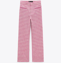 画像をギャラリービューアに読み込む, ZARA ザラギンガムチェック ミニフレアパンツコットンライトフクシアレディース2506645