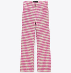ZARA ザラギンガムチェック ミニフレアパンツコットンライトフクシアレディース2506645