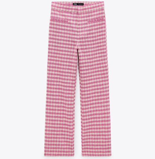 ZARA ザラギンガムチェック ミニフレアパンツコットンライトフクシアレディース2506645