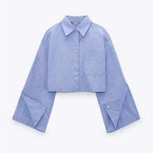 画像をギャラリービューアに読み込む, ZARA ザラスプリットスリーブ シャツコットン空色レディース2492576