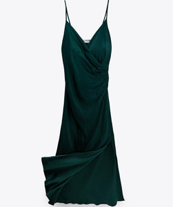 ZARA ザラドレープキャミソールワンピースレーヨングリーンレディース4437302