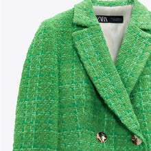 画像をギャラリービューアに読み込む, ZARA ザラテクスチャー素材ダブルブレストブレザーアセテートアップルグリーンレディース7762675