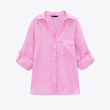 画像をギャラリービューアに読み込む, ZARA ザラベーシックリネンシャツリネンピンクレディース2230503