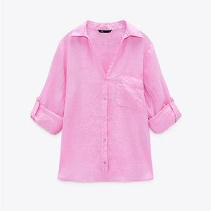 ZARA ザラベーシックリネンシャツリネンピンクレディース2230503