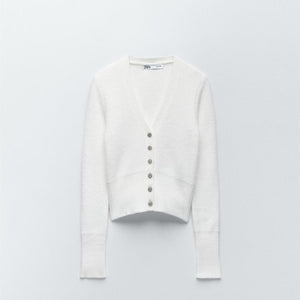 ZARA ザラソフトフィールカーディガンナイロンホワイトレディース9598108