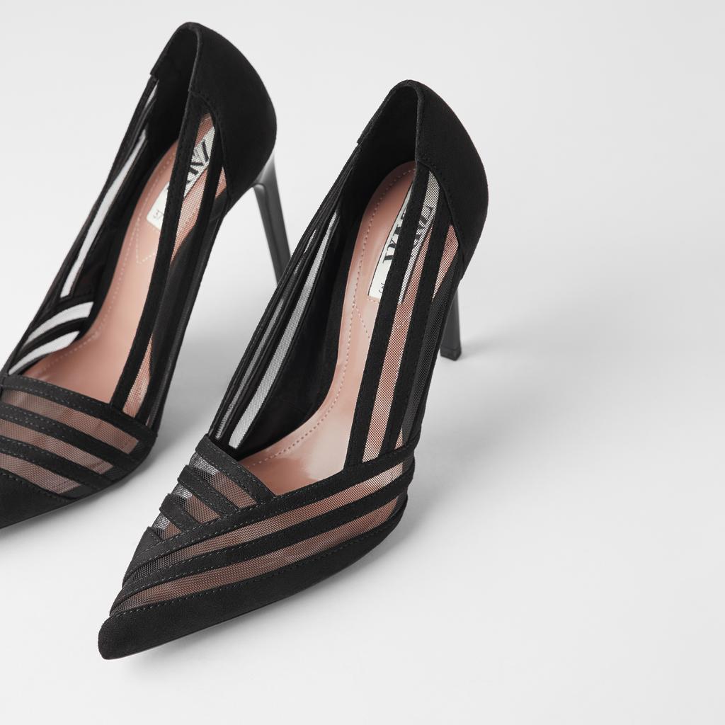 ZARA ザラメッシュハイヒールシューズ 個性的 ブラック 7234001