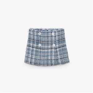 ZARA ザラテクスチャー スコートコットン青色白色レディース2149137