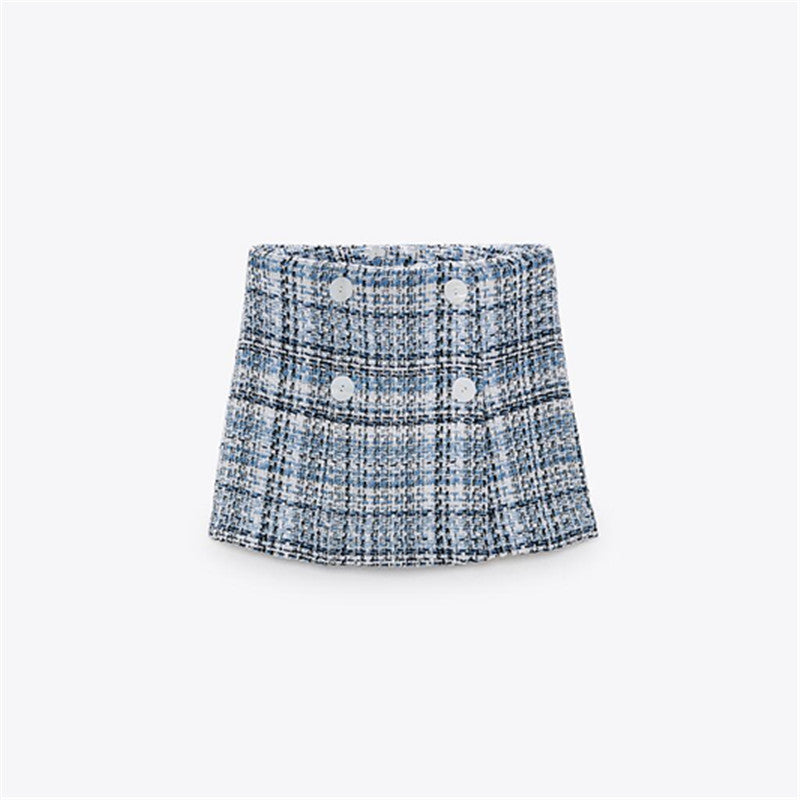 ZARA ザラテクスチャー スコートコットン青色白色レディース2149137