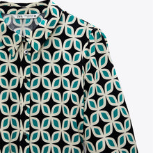 画像をギャラリービューアに読み込む, ZARA ザラベルト付きプリント柄ワンピースコットングリーンレディース4479040