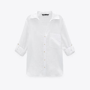 ZARA ザラベーシックリネンシャツリネンホワイトレディース2230503