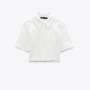 ZARA ザラテクスチャーポロシャツホワイトレディース3067007