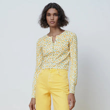 画像をギャラリービューアに読み込む, ZARA ザラジャカードニットカーディガンコットンイエローレディース9598060