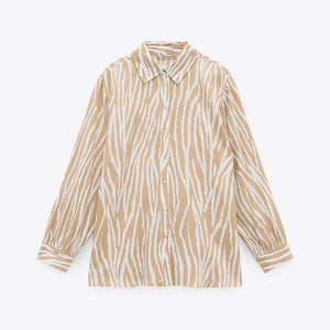 ZARA ザラアニマルプリント シャツミディアムエクリュレディース9878078