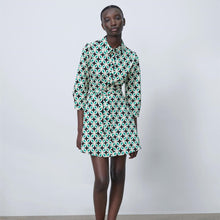 画像をギャラリービューアに読み込む, ZARA ザラベルト付きプリント柄ワンピースコットングリーンレディース4479040