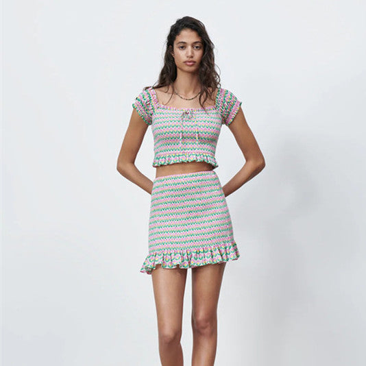 ZARA ザラスモッキングディテール プリント ミニスカートポリエステルマルチカラーレディース2680650