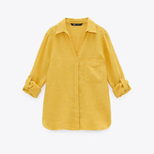 画像をギャラリービューアに読み込む, ZARA ザラベーシックリネンシャツリネンマスタードレディース2230503