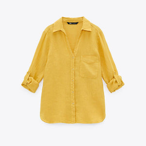ZARA ザラベーシックリネンシャツリネンマスタードレディース2230503