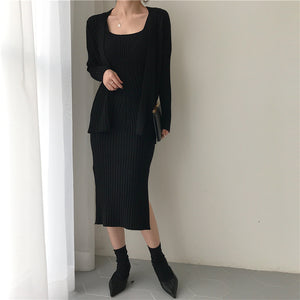 DHOLIC ニットワンピース　セットアップ　リブニットカーデ　
