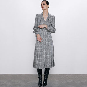 ZARA ザラ　チェック柄　プリーツ　ロングワンピース 2020新品　秋向け 2057006