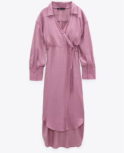ZARA ザラサテンテイスト ラップワンピースレーヨンペールピンクレディース0003340
