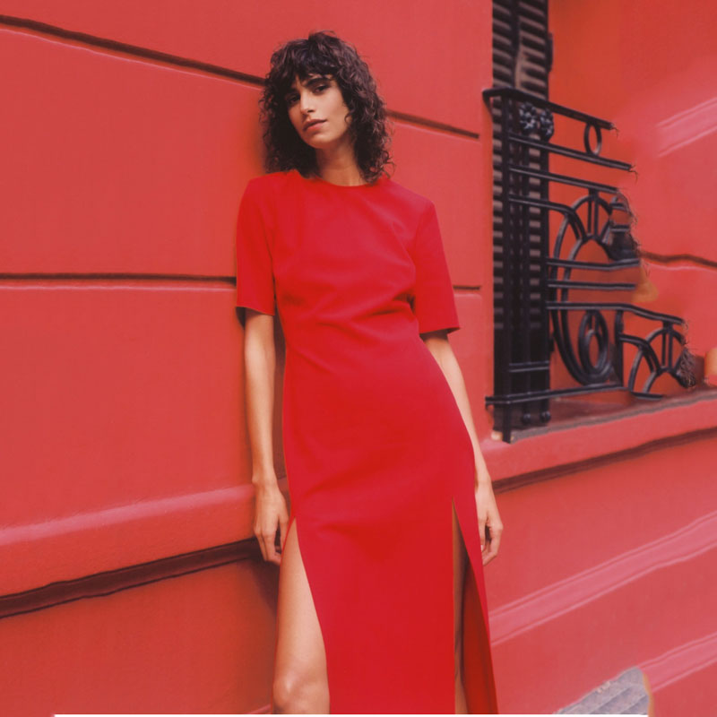 ZARA ザラスリット ミディワンピースポリエステルストロングレッドレディース2636703