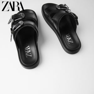 【新作・人気】ZARA カウボーイレザーフラットサンダル 1603510