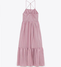 画像をギャラリービューアに読み込む, ZARA ザラストライプ柄ミディ丈ワンピースレーヨンピンクレディース8342116