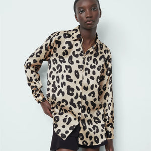 ZARA ザラアニマル柄オーバーサイズシャツエクリュレディース8140/288