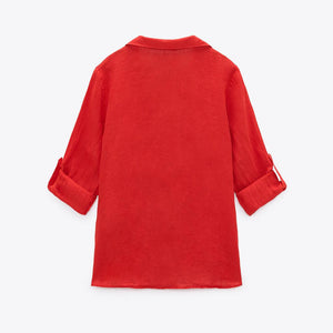 ZARA ザラベーシックリネンシャツリネンレッドレディース2230503