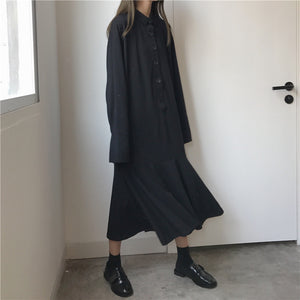 【韓国ファッション】ブラック シャツ ワンピースドレス 秋冬