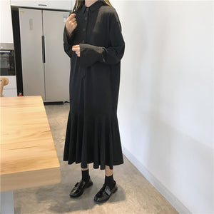 【韓国ファッション】ブラック シャツ ワンピースドレス 秋冬