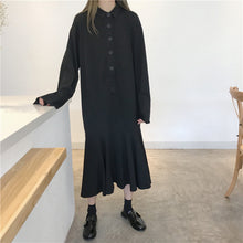 画像をギャラリービューアに読み込む, 【韓国ファッション】ブラック シャツ ワンピースドレス 秋冬