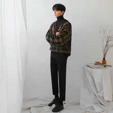 画像をギャラリービューアに読み込む, メンズ チェック柄 ニット セーター 韓国 Vネック  2色
