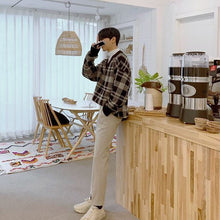 画像をギャラリービューアに読み込む, メンズ チェック柄 ニット セーター 韓国 Vネック  2色