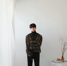 画像をギャラリービューアに読み込む, メンズ チェック柄 ニット セーター 韓国 Vネック  2色