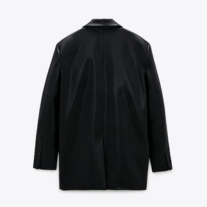 ZARA ザラ カジュアルな気質のフェイクレザーブレザールーズ レデイース ブラック1255703