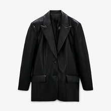 画像をギャラリービューアに読み込む, ZARA ザラ カジュアルな気質のフェイクレザーブレザールーズ レデイース ブラック1255703