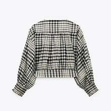 画像をギャラリービューアに読み込む, ZARA ザラギンガムチェック柄クロップド丈トップスコットンブラック