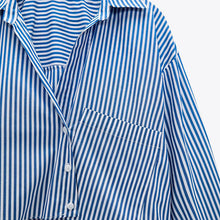 画像をギャラリービューアに読み込む, ZARA ザラクロップド ストライプ シャツコットンブルーレディース2180612
