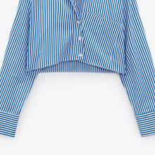 画像をギャラリービューアに読み込む, ZARA ザラクロップド ストライプ シャツコットンブルーレディース2180612