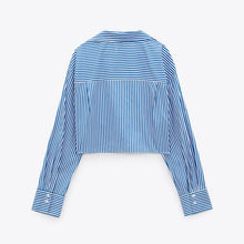 画像をギャラリービューアに読み込む, ZARA ザラクロップド ストライプ シャツコットンブルーレディース2180612