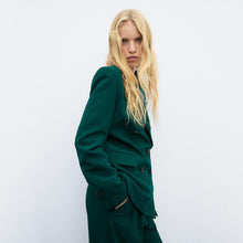 画像をギャラリービューアに読み込む, ZARA ザラ 新しいダブルフロントスリムフィットジャケット+ミッドウエストスーツパンツ レデイース グリーン 2761253