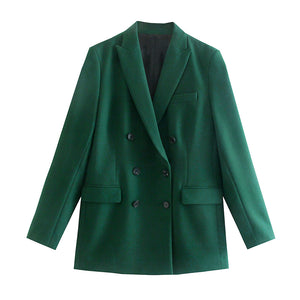 ZARA ザラ 新しいダブルフロントスリムフィットジャケット+ミッドウエストスーツパンツ レデイース グリーン 2761253