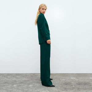 ZARA ザラ 新しいダブルフロントスリムフィットジャケット+ミッドウエストスーツパンツ レデイース グリーン 2761253