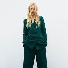 画像をギャラリービューアに読み込む, ZARA ザラ 新しいダブルフロントスリムフィットジャケット+ミッドウエストスーツパンツ レデイース グリーン 2761253