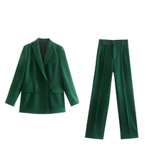 画像をギャラリービューアに読み込む, ZARA ザラ 新しいダブルフロントスリムフィットジャケット+ミッドウエストスーツパンツ レデイース グリーン 2761253